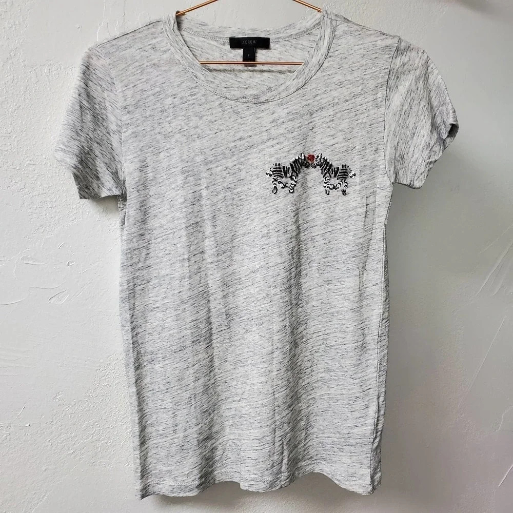 J. CREW | Heathered Gray Beaded Zebra Shirt Small